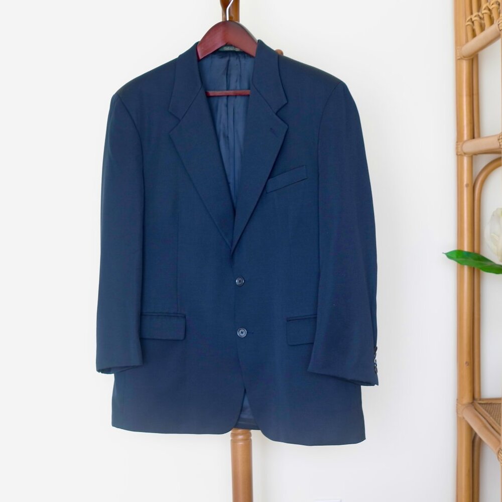 Bruno Piattelli Mens Black Two Button 100% Wool 2-Piece Suit 44R